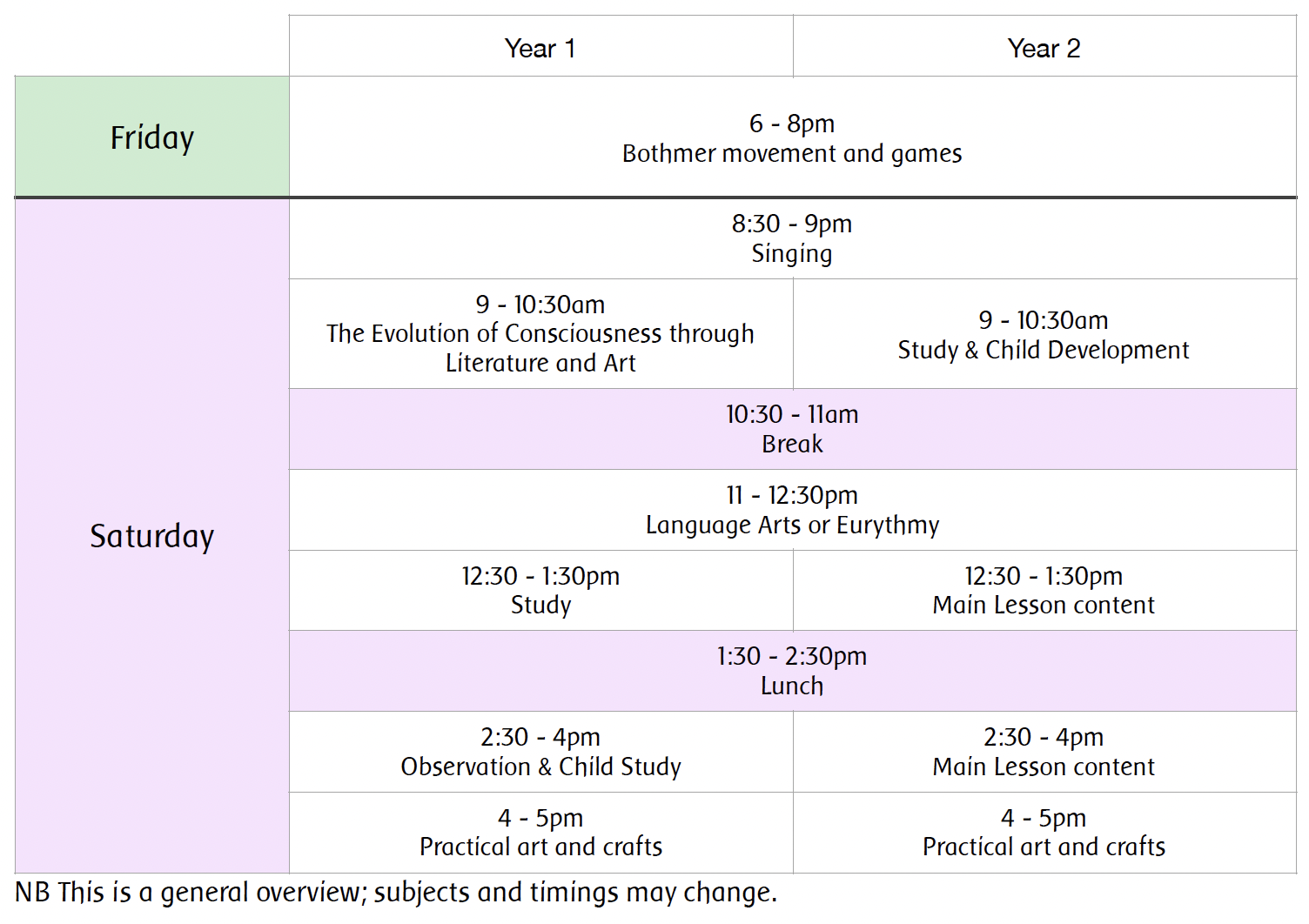 current course timetable